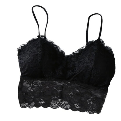 Women's Lace Bustier Bralette Sleeveless Back-Zipper Crop Tank Top