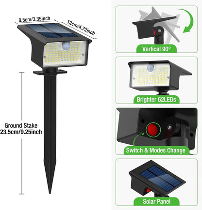 62 LED Outdoor Solar Spot Lights - Motion Sensor Landscape Waterproof Spotlights