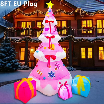 8ft Pink Inflatable Christmas Tree with LED Lights - Outdoor Yard Decor