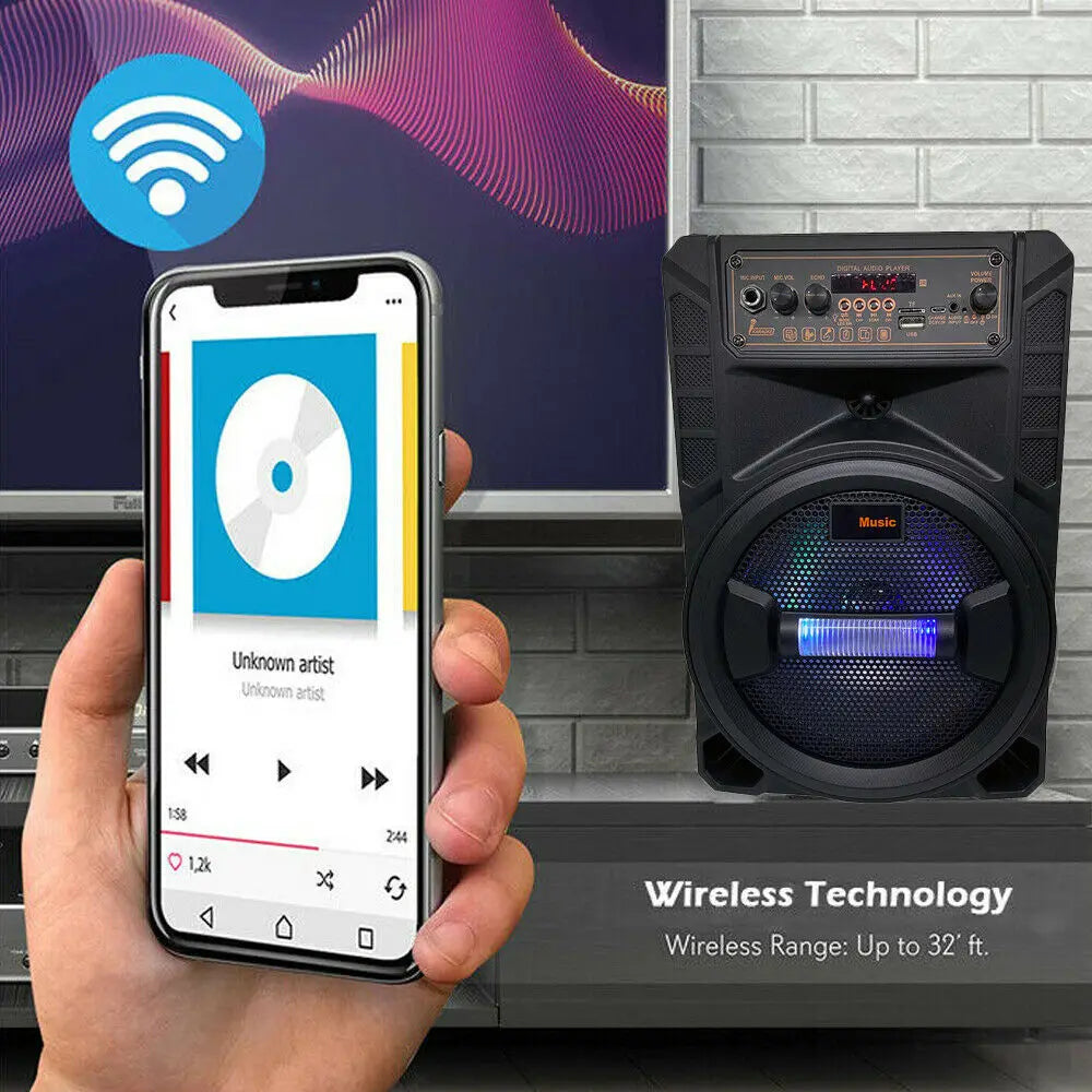 Portable Bluetooth Party Speaker with Subwoofer & Mic