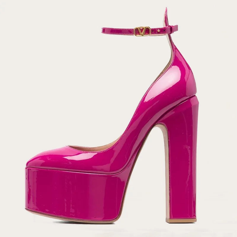 Women's High Platform Stiletto Pumps with Ankle Buckle Strap