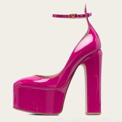 Women's High Platform Stiletto Pumps with Ankle Buckle Strap