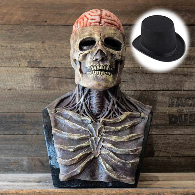 Scary Full Head Skeleton Latex Mask with Exposed Brain for Halloween