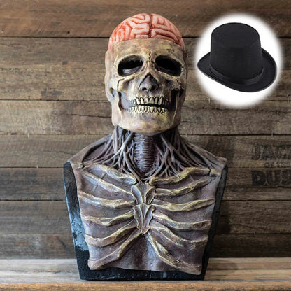 Scary Full Head Skeleton Latex Mask with Exposed Brain for Halloween