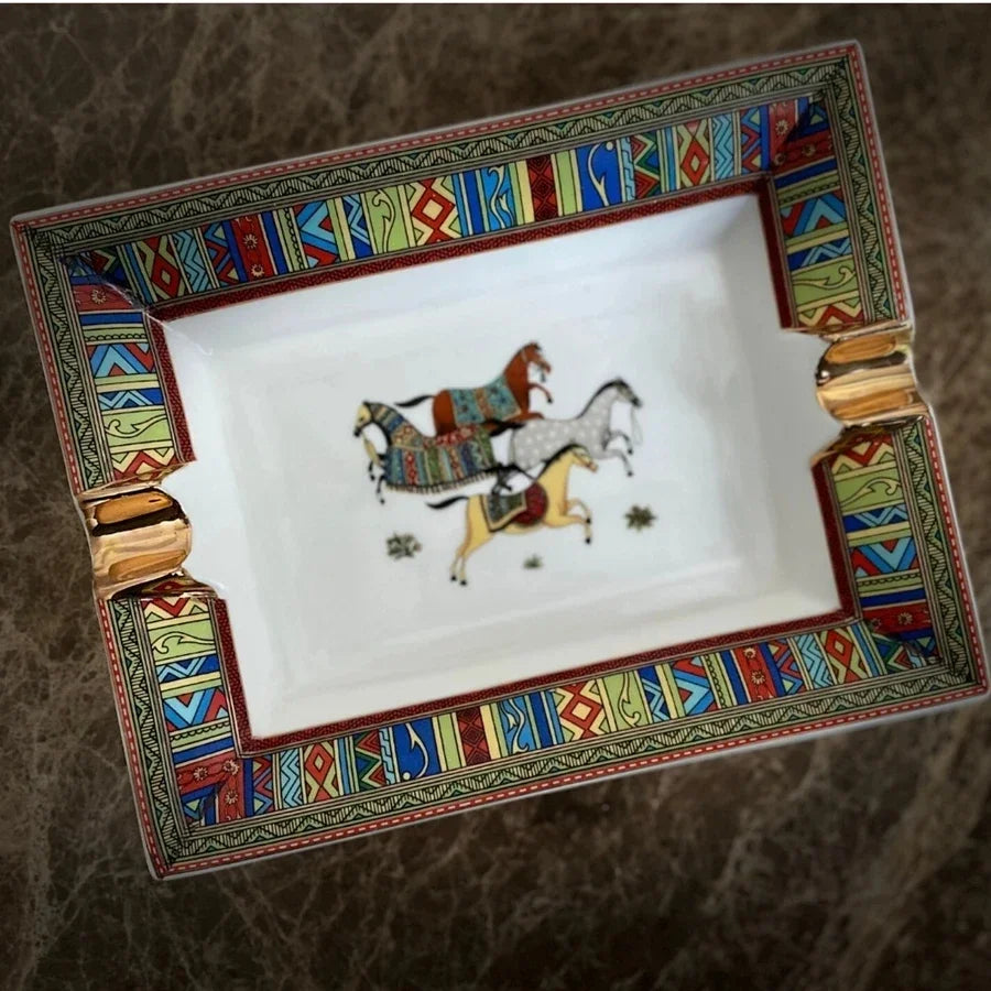 Luxury Horse Pattern Ceramic Cigar Ashtray