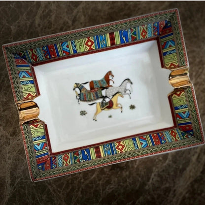 Luxury Horse Pattern Ceramic Cigar Ashtray