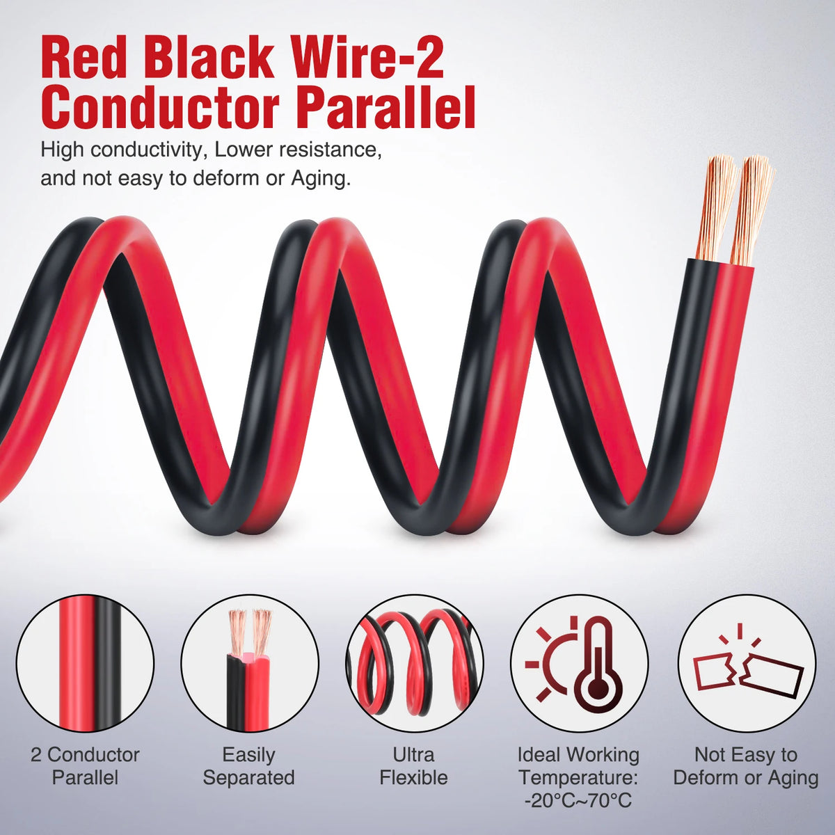 Nilight 100FT Copper Clad Aluminum Wire - Red/Black 2-Conductor 12V/24V DC Extension Cable