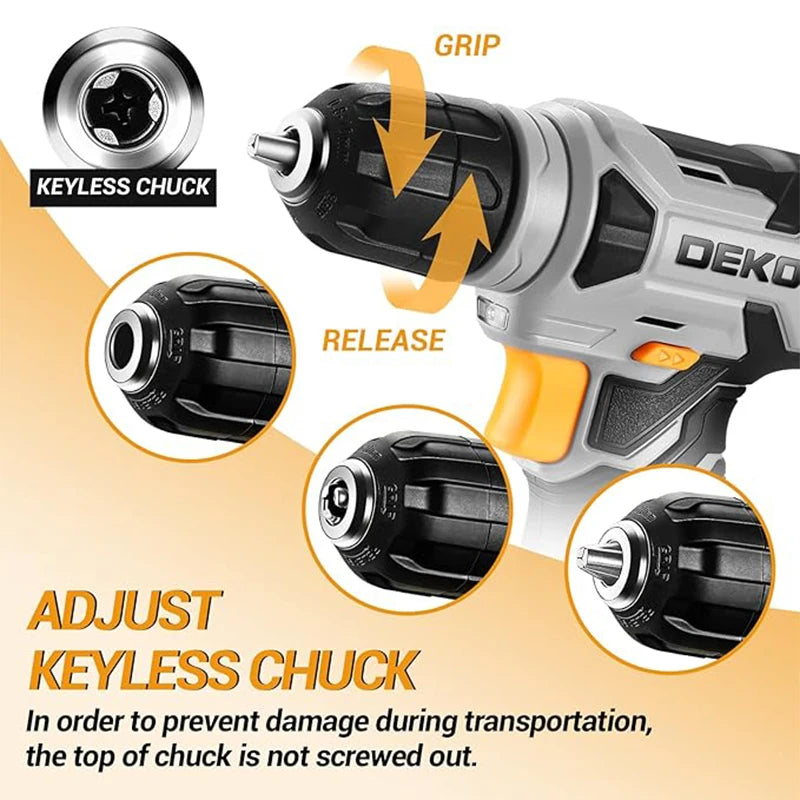 DEKO 8V Cordless Power Drill Set with 42-Piece Accessory Kit