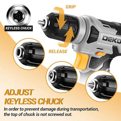 DEKO 8V Cordless Power Drill Set with 42-Piece Accessory Kit
