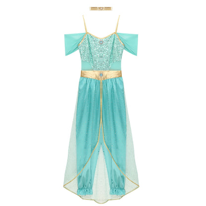 Women's Arabian Princess Sequin Jumpsuit Cosplay Costume