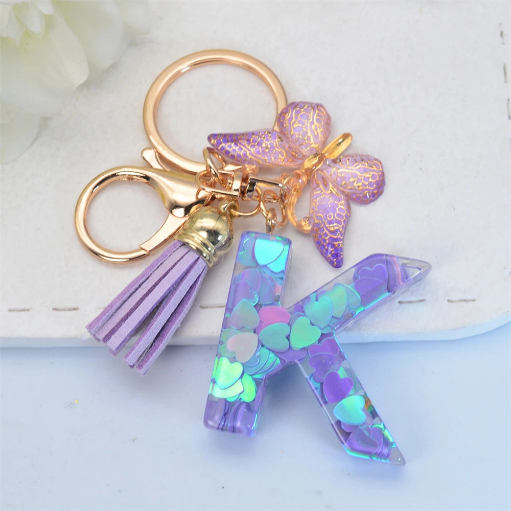 Exquisite Initial Blue Shiny Resin Keychain