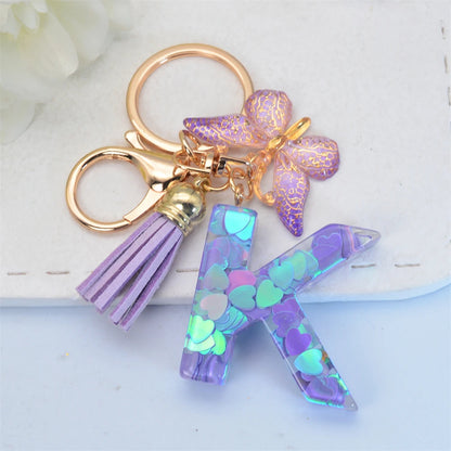 Exquisite Initial Blue Shiny Resin Keychain