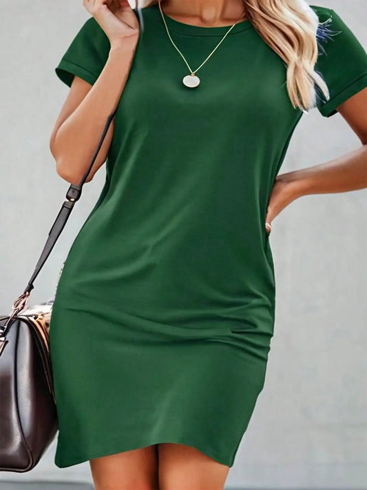 Simple Green Slim Fit Mini Dress