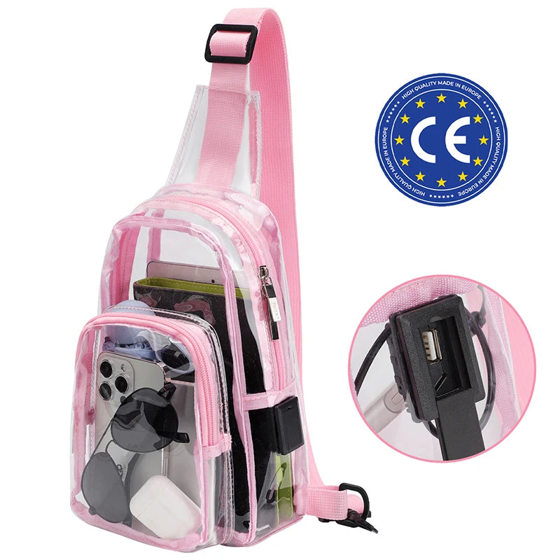 Clear Crossbody Chest Bag with USB Charging Port