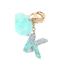 Letter Key Pendant With Green Fluffy Pompom