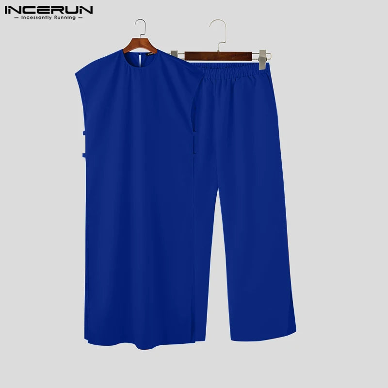 INCERUN Men's Sleeveless Kaftan Jubba Thobe & Pants 2-Piece Set