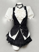 Retro Chic Bubble Sleeve Shirt + Slim Vest + Short Cake Skirt 3 Piece Set