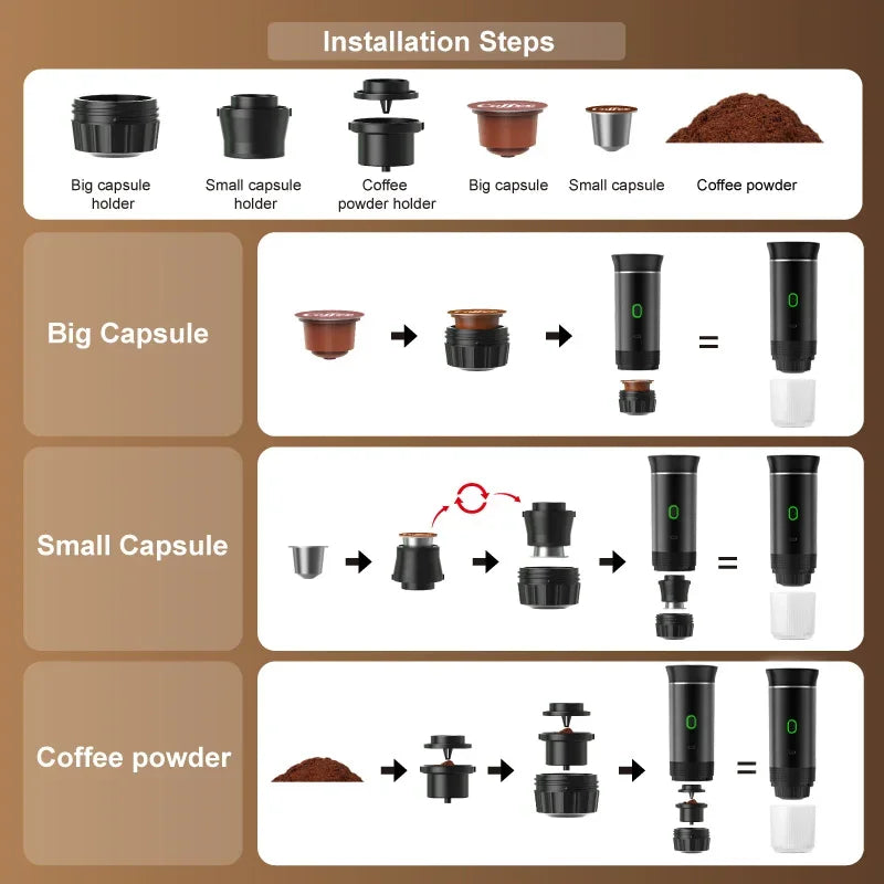 Wireless Electric Portable Espresso Coffee Machine for Car & Home Camping