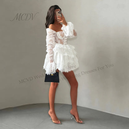 Elegant Off-The-Shoulder Lace & Tulle Mini Bridal Dress