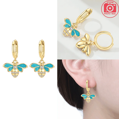 925 Sterling Silver Dancing Bee Hoop Earrings – Cute Enamel Zircon Jewelry