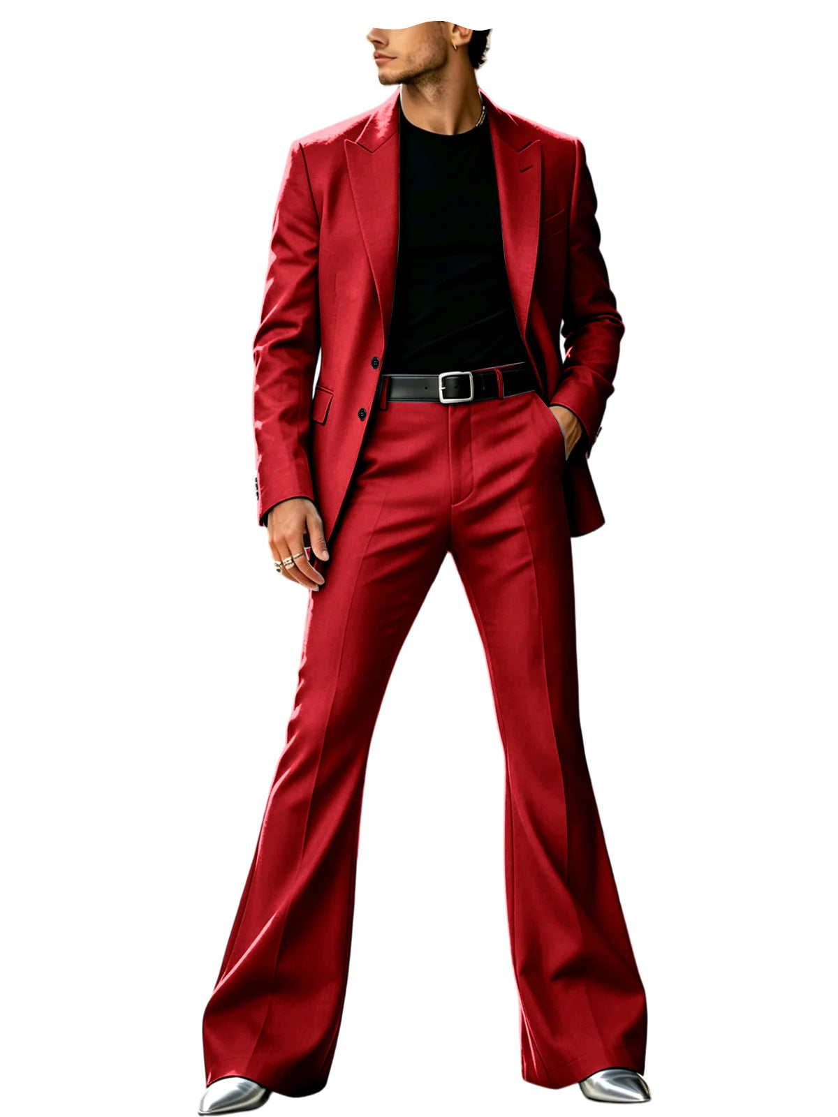 Men's Slim Fit Notched Lapel Blazer & Flared Pants 2-Piece Formal Suit Set