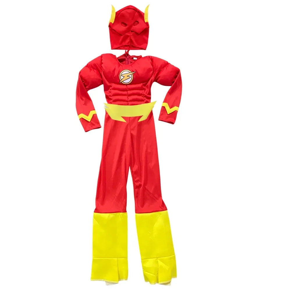 Kids' & Adults' The Flash Superhero Cosplay Costume – Muscle Chest Jumpsuit & Mask Set
