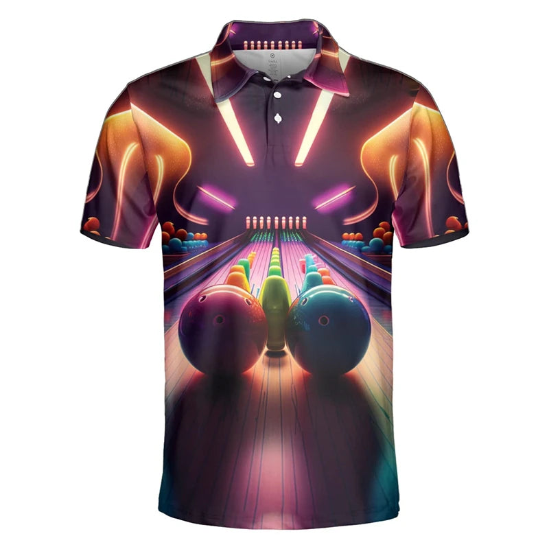 Men's Custom Name Cosmic Bowling Graphic Polo Shirt