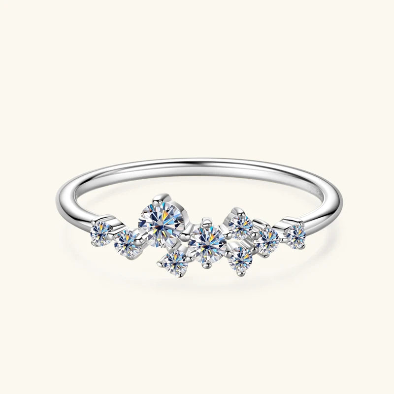 Anziw Real S925 Ring Cluster Moissanite Sterling Silver Ring