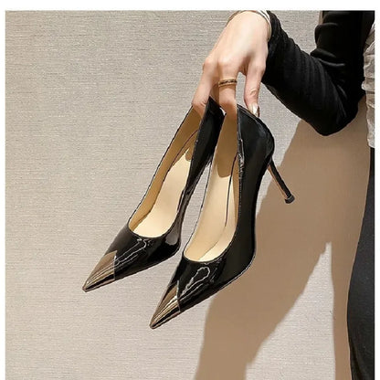 Women's Elegant Patent Leather Pointed-Toe High Heel Pumps
