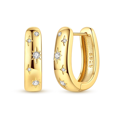 925 Sterling Silver CZ Zircon Gold-Plated Hoop Earrings – Sparkling Minimalist Jewelry
