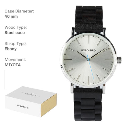 BOBO BIRD Natural Handcrafted Wooden Lightweight Quartz Wristwatch