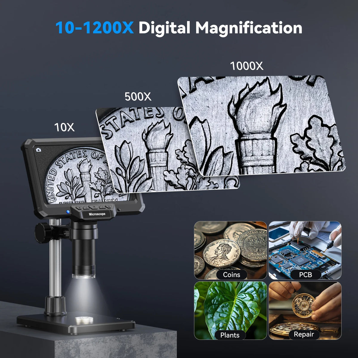 Hayve MK7 7-Inch 1200X 16MP Digital Microscope with IPS Screen