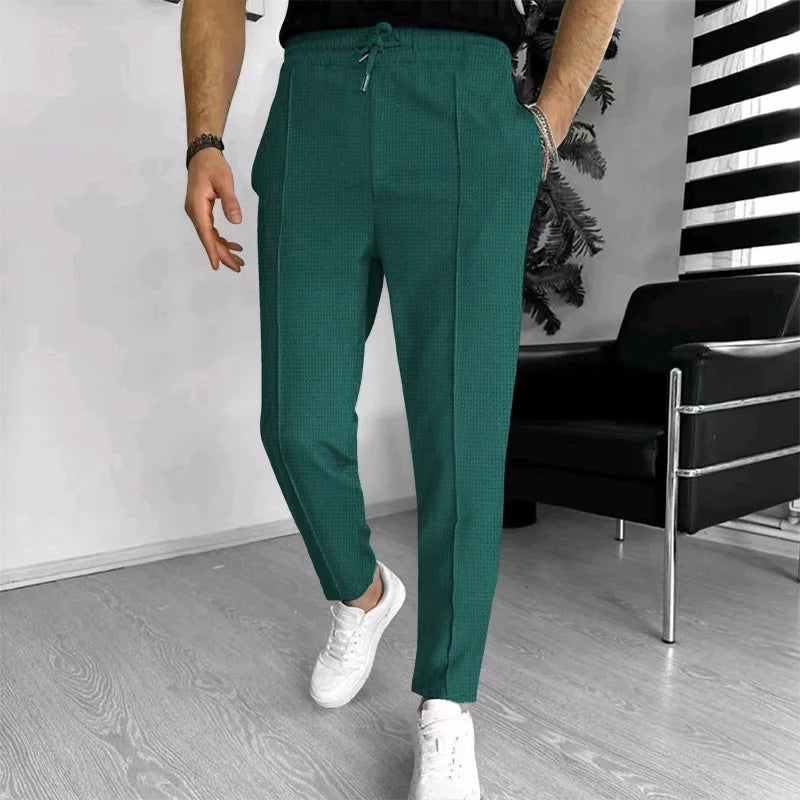 Men's Slim Fit Waffle Knit Athletic Jogger Pants with Pockets