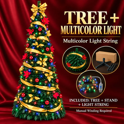 Pop-Up Pre-Decorated Foldable Christmas Tree – Space-Saving Artificial Holiday Xmas Tree with Ornaments & Lights