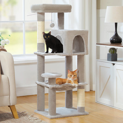 PEQULTI 5-Level Cat Tree Tower (113 cm) with Sisal Scratching Posts, Condo & Hammock