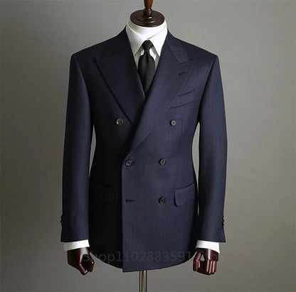 Men's Double-Breasted Modern Fit 2-Piece Business & Formal Suit Set