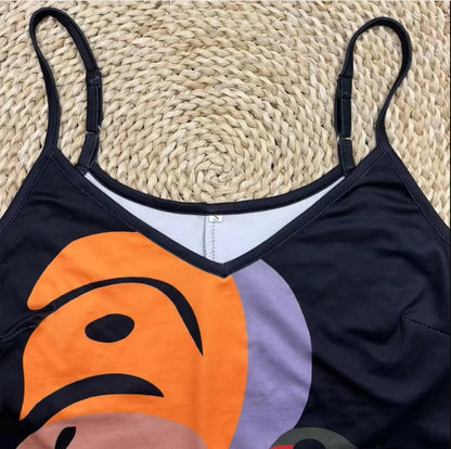 Women's Summer Leaf Print Halter Maxi Dress