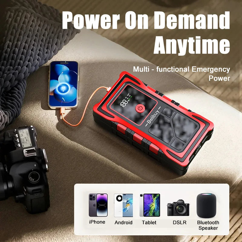 800A Peak 12V Portable Car Jump Starter – Emergency Battery Booster & Power Bank with LED Light