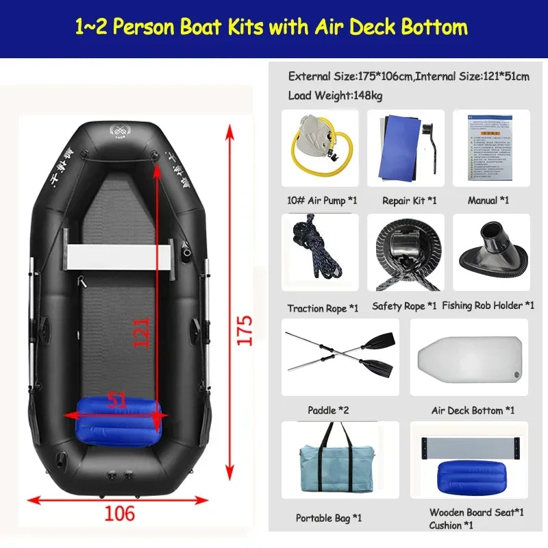 1.75m Inflatable Fishing Raft with Paddles Pump Carry Bag Tools