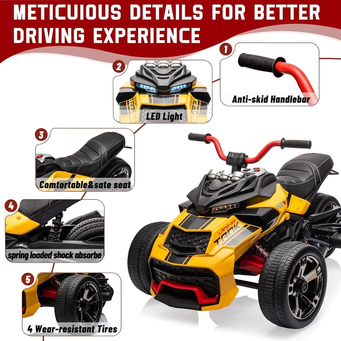 12V Kids Ride On ATV 3 Wheeler Led Lights
