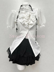 Retro Chic Bubble Sleeve Shirt + Slim Vest + Short Cake Skirt 3 Piece Set