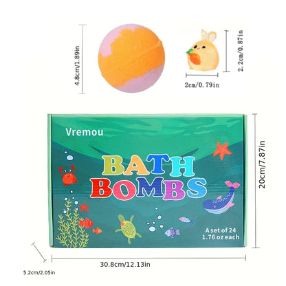 Vremou 24-Pack Kids' Bath Bombs Set – Organic Essential Oil Fizzy Spa Gift with Toys Inside