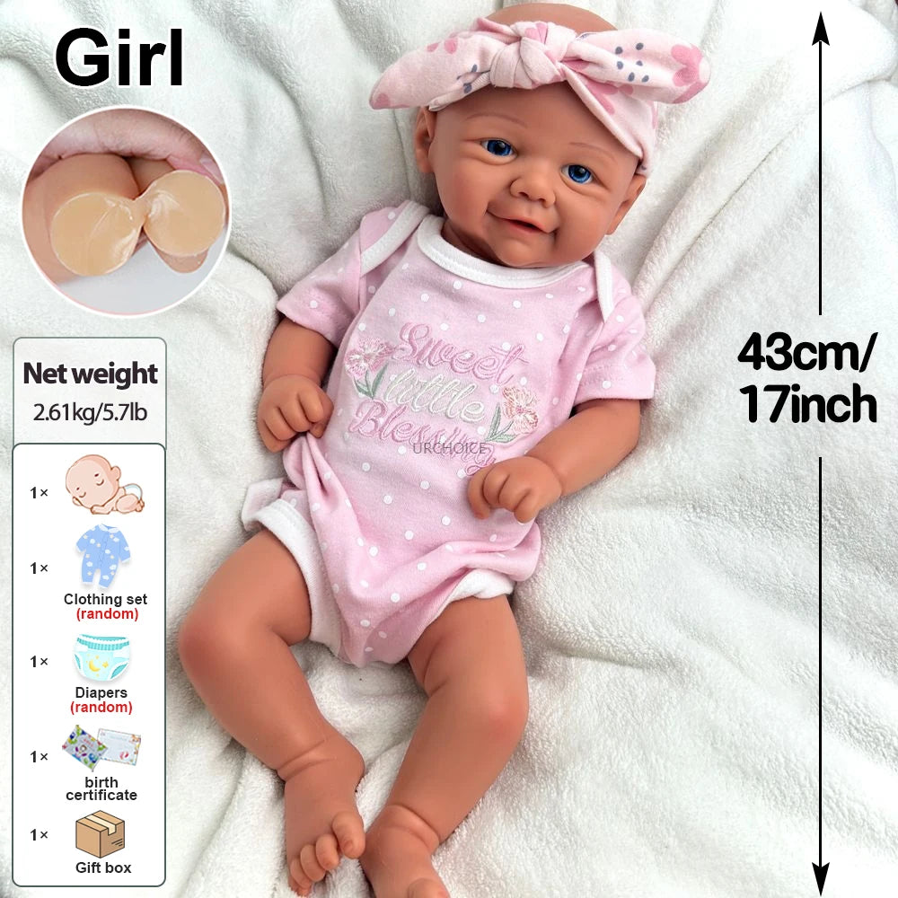 Handmade Painted 17" Silicone Reborn Baby Doll