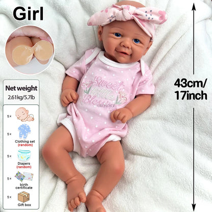 Handmade Painted 17" Silicone Reborn Baby Doll