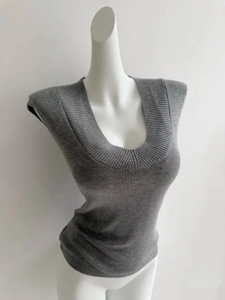Women's Korean Style V-Neck Slim Fit Knitted T-Shirt