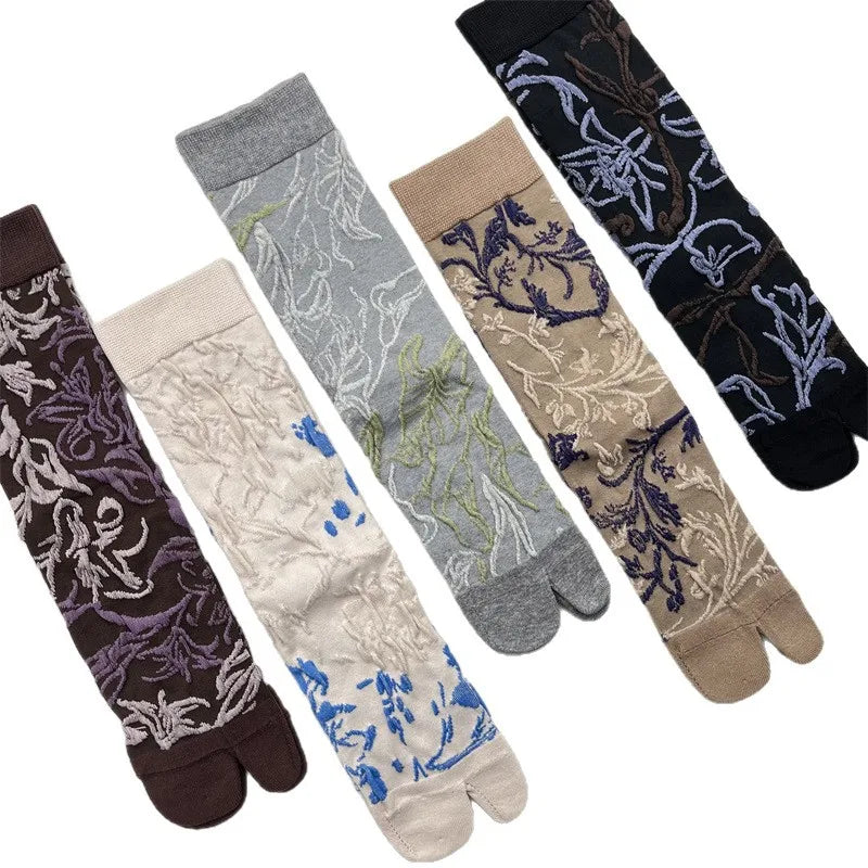 Women's Retro Floral Split-Toe Tabi Socks Set