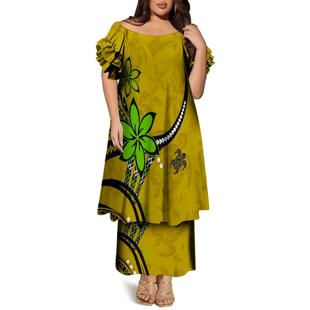 Women’s Plus Size Bohemian Floral Print Maxi Dress – Casual O-Neck Ankle-Length Dress