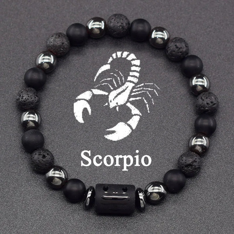 Natural Tiger Eye Stone 12 Zodiac Constellation Bead Bracelet