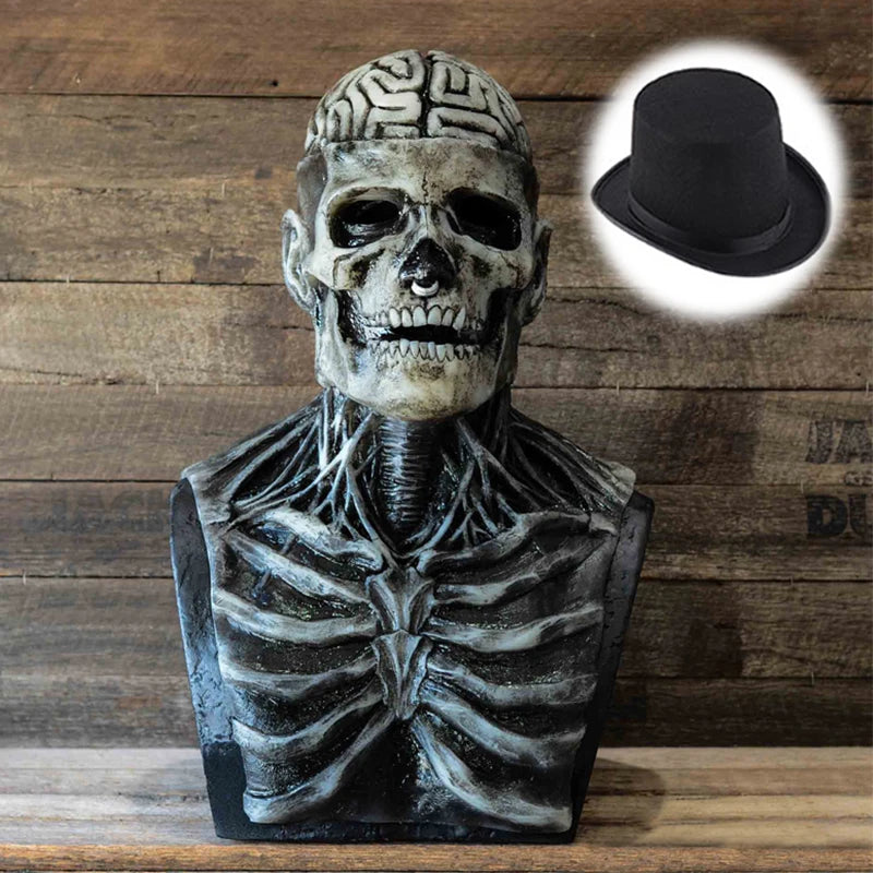Scary Full Head Skeleton Latex Mask with Exposed Brain for Halloween