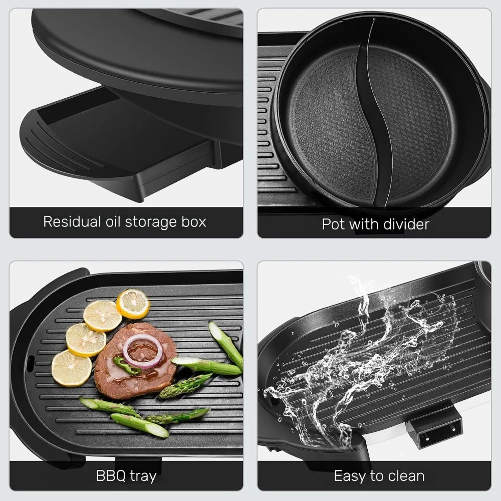 2-in-1 Electric Hot Pot & Korean BBQ Grill with Dual Temperature Control